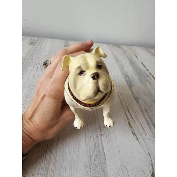 Kalifano bulldog jeweled trinket box jewelry rhinestone hinged dog large unique - Picture 5 of 9